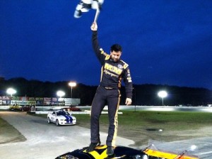 Jeff Rocco celebrates his first career SK Modified victory in 2012 at the Waterford Speedbowl 