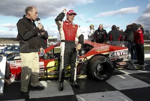Mike Stefanik celebrates victory in the 2013 Icebreaker at Thompson Speedway  (Photo: Jeff Zelevansky/Getty Images for NASCAR)