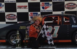 Johnny Walker celebrates his first career DARE Stock victory Friday at Stafford Speedway (Photo: Stephanie Kimball/Stafford Speedway)