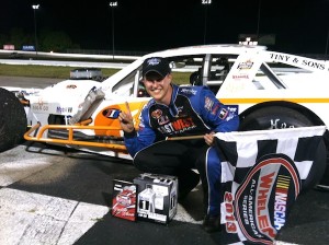 Ryan Preece celebrates a an SK Modified division victory at Thompson Speedway in 2013
