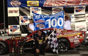 Ted Christopher celebrates his 100th SK Modified victory at Stafford Motor Speedway on July 19, 2013 (Photo: Stephanie Kimball/Stafford Speedway)