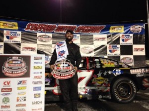 Adam Gray celebrates his first Stafford Speedway Late Model championship in 2013 (Photo: Stephanie Kimball/Stafford Speedway)