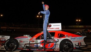 Ryan Preece celebrates a NASCAR Modified Tour victory last year at Riverhead (N.Y.) Raceway (Photo: Adam Hunger/Getty Images for NASCAR)