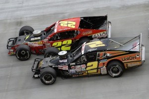 Todd Szegedy (2) battles Mike Stefanik for position during the Whelen Modified Tour event in August at Bristol Motor Speedway (Photo: Getty Images for NASCAR)