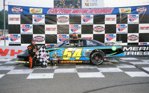 D.J. Burnham celebrates a LImited Late Model victory at Stafford Motor Speedway (Photo: Stafford Speedway)