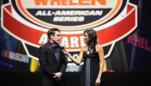 Lee Pulliam is interviewed during Friday's NASCAR Whelen All-American Series banquet in Charlotte (Photo: Getty Images for NASCAR)
