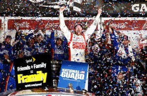 Dale Earnhardt Jr. celebrates last year's Daytona 500 victory (Tom Pennington/Getty Images for NASCAR)