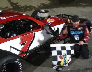 Ed Puleo celebrate his first career SK Modified victory Saturday at the Waterford Speedbowl (Photo: Waterford Speedbowl)