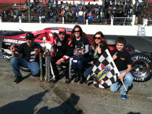 Keith Rocco celebrates his Modified Racing Series victory Sunday at the Waterford Speedbowl 