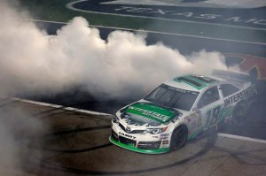 Kyle Busch celebrates victory at Texas Motor Speedway last year (Getty Images)