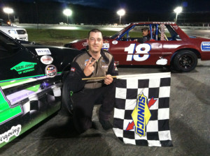 Ken Cassidy Jr. in victory lane Saturday at Waterford with Danny Field's No. 18 car. 