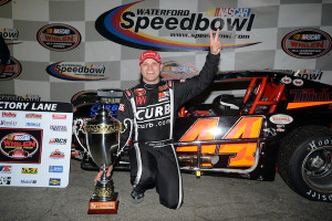 Bobby Santos III celebrates a Whelen Modified Tour victory last June at the Waterford Speedbowl (Photo: Darren McCollester/Getty Images for NASCAR)