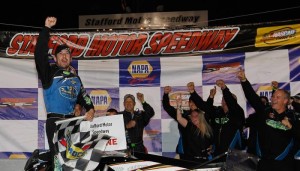 Doug Coby celebrates his first Whelen Modified Tour victory of the season Friday at Stafford Speedway (Photo: Getty Images for NASCAR)