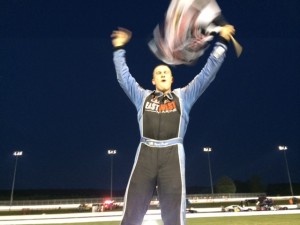 Ryan Preece celebrates victory Wednesday at Thompson Speedway 