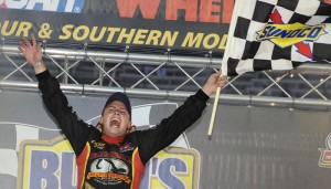 Tommy Barrett Jr. celebrates his first Whelen Modified Tour victory Wednesday at Bristol Motor Speedway (Photo: Rainier Ehrhardt:Getty Images)