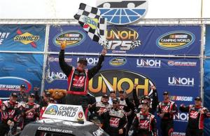 Cole Custer celebrates his first Camping World Truck Series victory Saturday at New Hampshire Motor Speedway (Photo: Sarah Glenn/Getty Images for NASCAR)