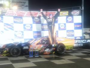 Paul French celebrates his first career victory at Stafford Speedway Friday (Photo: Lori-Lynn French)