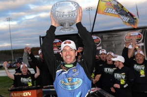 Doug Coby celebrates his second Whelen Modified Tour championship in October at Thompson Speedway (Photo: Getty Images for NASCAR)