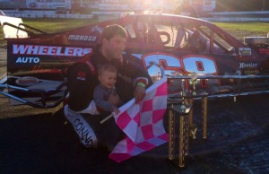 Keith Rocco celebrates his Valenti Modified Racing Series victory Sunday at the Waterford Speebdowl with his son KJ 