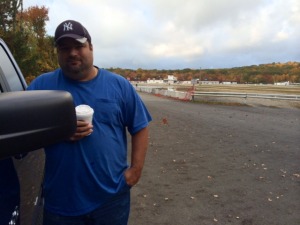 Longtime Waterford Speedbowl fan and official Steve Oloski waits outside the track at 8:30 a.m. Saturday in preparation for a foreclosure auction. 