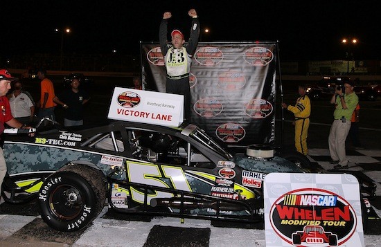 Bonsignore celebrates his first career Whelen Modified Tour victory at Riverhead Raceway in 2011 (Photo: Jim McIsaac/Getty Images for NASCAR)