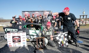 Celebrating victory in the 2014 Whelen Modified Tour Icebreaker at Thompson Speedway (Photo: Jim Rogash/Getty Images for NASCAR) 
