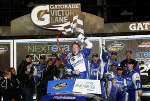 Tyler Reddick celebrates victory in Friday's Camping World Truck Series victory at Daytona International Speedway. (Photo: Jeff Zelevansky/Getty Images for NASCAR)