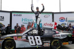 Kevin Harick celebrates his XFinity Series victory Saturday at Atlanta Motor Speedway (Photo: Jerry Markland/Getty Images for NASCAR)