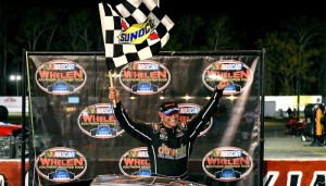 Burt Myers celebrates a Whelen Southern Modified Tour victory Saturday at Langley Speedway (Photo: Getty Images for NASCAR)