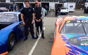 Chase Cook (left) and Scott Cook during Friday's open practice in preparation for this weekend's NAPA Auto Parts Spring Sizzler 