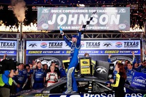 Jimmie Johnson celebrates Saturday night at Texas Motor Speedway (Photo: Brian Lawdermilk/Getty Images for NASCAR)