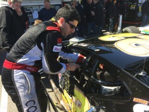 Keith Rocco prepares for his first ride in the Our Motorsports Whelen Modified Tour car last Saturday at Stafford Motor Speedway 