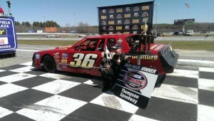 Scott Sundeen celebrates his win in Sunday's Limited Sportsman feature at Thompson Speedway (Photo: Thompson Speedway)