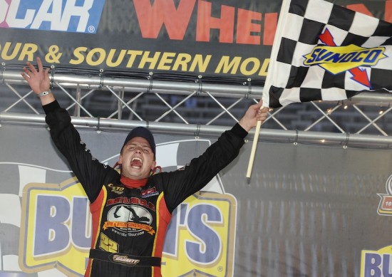 Tommy Barrett Jr. celebrates after his first Whelen Modified Tour victory last August at Bristol (Tenn.) Motor Speedway (Photo: Getty Images for NASCAR)