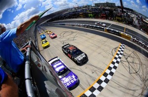 Denny Hamlin (11) and Martin Truex Jr. (78) lead the field to green to start the Sprint Cup Series FedEx 400 Benefiting Autism Speaks at Dover International Speedway Sunday (Photo: Chris Trotman/Getty Images for NASCAR)