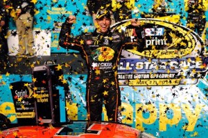 Jamie McMurray celebrates victory in the Sprint All-Star race at Charlotte Motor Speedway in 2014 (Photo: Courtesy New Hampshire Motor Speedway)