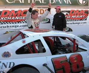 Matt Hirschman celebrates victory in the SK Modified event at the 2009 North-South Shootout at Concord (N.C.) Speedway 