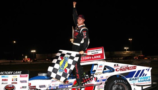 Ryan Preece celebrates victory Saturday at the New London-Waterford Speedbowl (Photo: Getty Images for NASCAR)