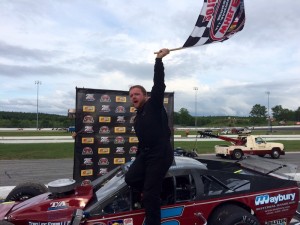 Cam McDermott celebrates his first career SK Modified at Thompson Speedway last year  