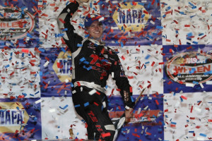 Ryan Preece celebrating victory in the NAPA SK 5K Friday at Stafford Motor Speedway (Photo: Stafford Speedway/Driscol MotorSports Photography)