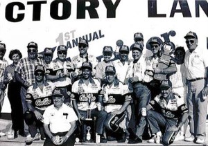 Tommy Ellis (with towel) won the inaugural NASCAR race at New Hampshire Motor Speedway,  taking the 1990 Budweiser 300 exactly 25 years ago today. (Photo: Courtesy New Hampshire Motor Speedway)