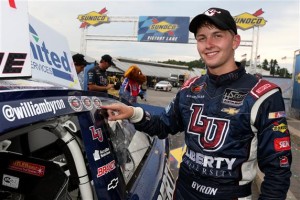 William Byron celebrates in victory in the K&N Pro Series East United Site Services 70 at New Hampshire Motor Speedway Friday (Photo: Todd Warshaw/Getty Images for NASCAR)