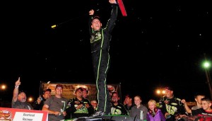 Justin Bonsignore celebrates his Whelen Modified Tour victory Saturday at Riverhead Raceway (Photo: Will Schneekloth/Getty Images for NASCAR)