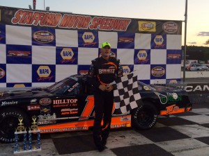 Michael Bennett kept the celebration low-key after winning the 30-lap Late Model feature Friday at Stafford Speedway 