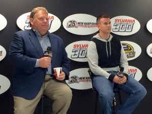 New Hampshire Motor Speedway executive vice-president and general manager Jerry Gappens (left) with Whelen Modified Tour driver Ryan Preece Thursday at the track 