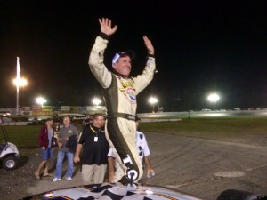Ted Christopher celebrates his eighth SK Modified victory of the season Saturday at the New London-Waterford Speedbowl 
