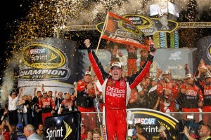 Tony Stewart celebrates after winning the 2011 Sprint Cup Series Championship at Homestead-Miami Speedway (Photo: Chris Graythen/Getty Images for NASCAR) 