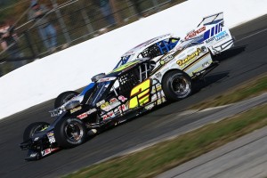 Doug Coby (2) and Ryan Preece run side-by-side during Sunday's Whelen Modified Tour NAPA Fall Final 150 at Stafford Motor Speedway (Photo: Tim Bradbury/Getty Images for NASCAR)