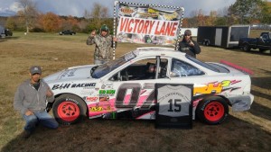 Pete Zaikarite's "victory lane" photos came a day late Sunday at Thompson Speedway after he was declared the winner of Saturday's North East Mini Stock Tour event at the track (Photo: North East Mini Stock Tour)