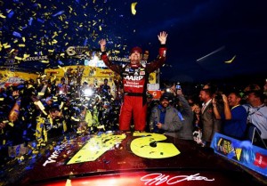 Jeff Gordon celebrates victory after the Sprint Cup Goody's Headache Relief Shot 500 at Martinsville Speedway Sunday (Photo: Jonathan Moore/Getty Images for NASCAR)